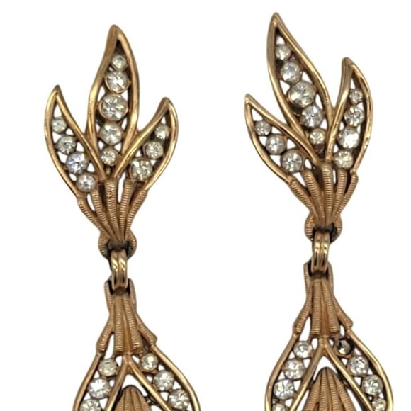 Crown Trifari Drop Dangle Rhinestone Earrings Clip - Picture 2 of 6